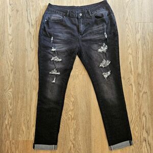 Black Distressed Stretch Jeans Womens Size XL 33x27 NEW